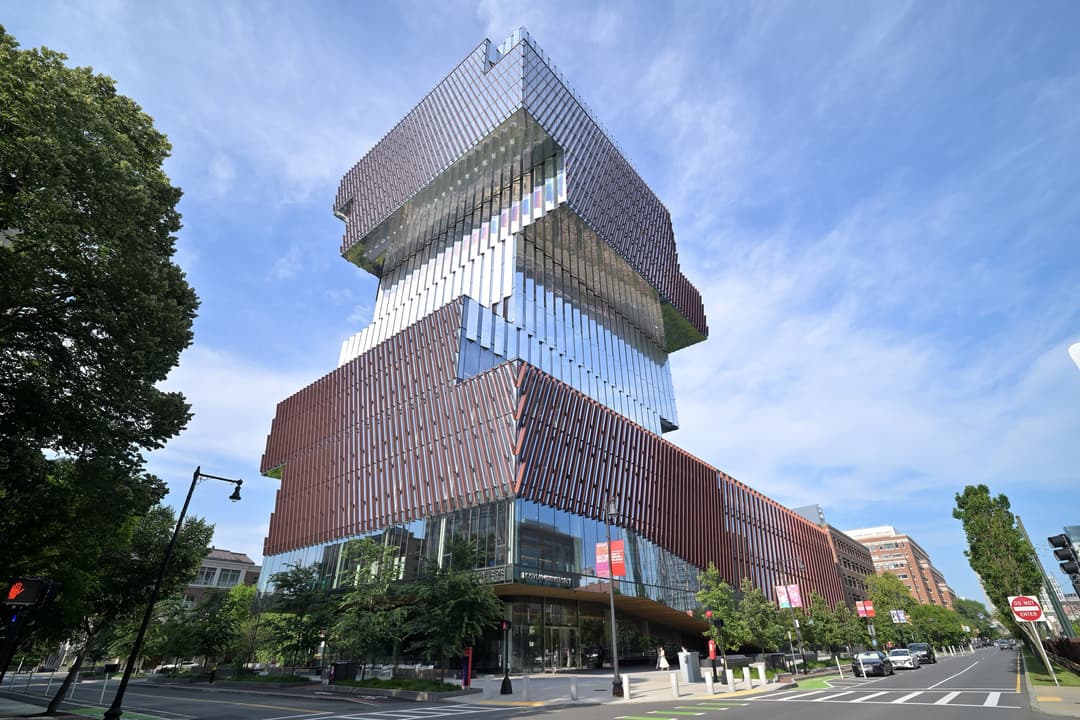 The Duan Family Center for Computing & Data Sciences, a 19-story tower of stacked glass blocks on Commonwealth Avenue.